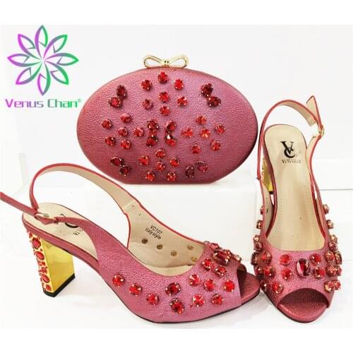Design Ladies Shoes With Matching Bags Set African Italian Womens Party Shoes and Bag Set Red Color Women Sandals And Handbag
