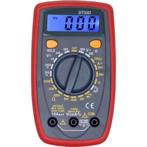 DT33D Multimeter AC DC Voltage LCD Digital Clamp Multimeter Electronic Tester With Blue Blacklight