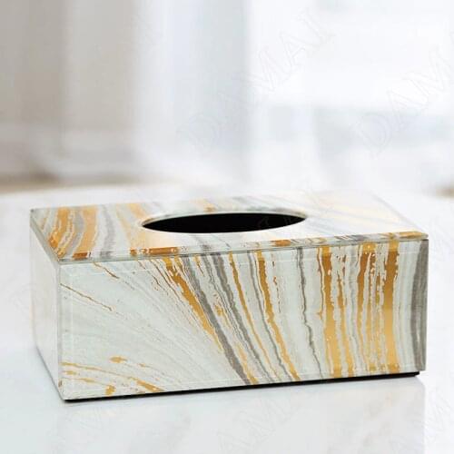 European Glass Tissue Box Creativity Living Room Desktop Gold Foil Pumping Boxes Restaurant Napkin Organizer Home Decoration