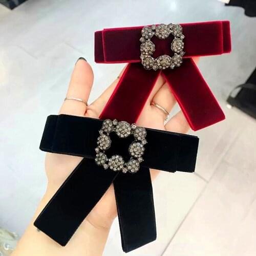 Handmade Crystal Flower High Quality Rhinestone Shirt Pins Velvet Neck Bow Tie Bow Knot Apparel Accessories Fashion Jewelry