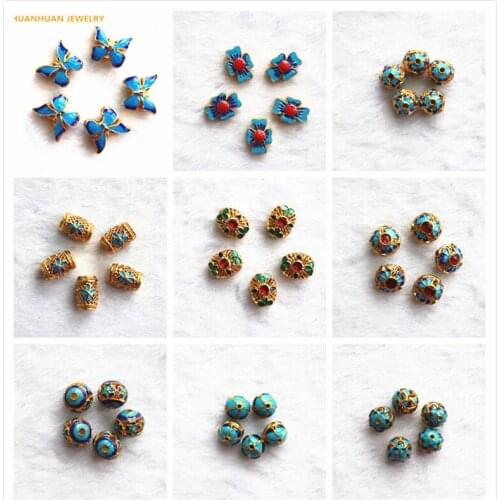 Grace Butterfly Various Shapes Cloisonne Accessories Women Bracelets Necklace Jewelry Making Spacers Beads Diy Findings 5pcs/Bag