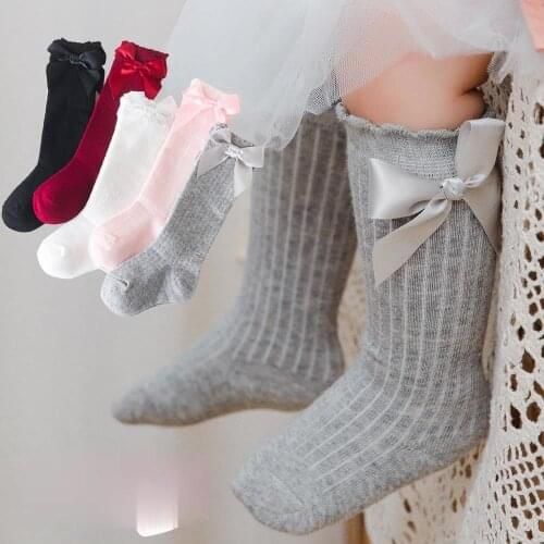 2Pcs 0-30 Month Kids Socks Toddlers Girls Big Bow Knee High Long Soft Cotton Lace baby Learning to walk Socks Floor socks
