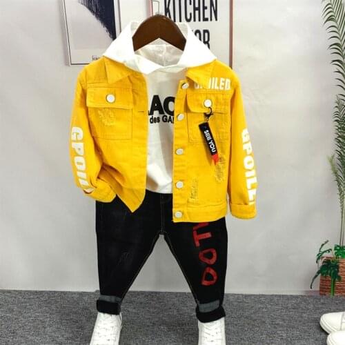 3pieces set autumn childrens leisure clothing sets kids baby boy suit Boys Denim jacket + hoodie + jeans boys clothes 2-6Year