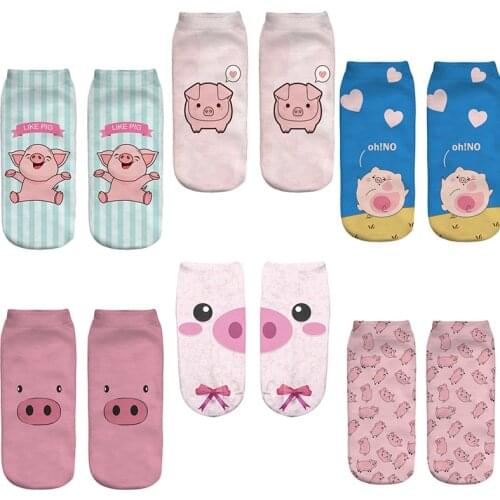 Korean Female Kawaii 3D Print Harajuku Animal Casual Pink Pig/Dog/Cat Summer Cartoon Short Hips Ankler Cute Funny Socks Women