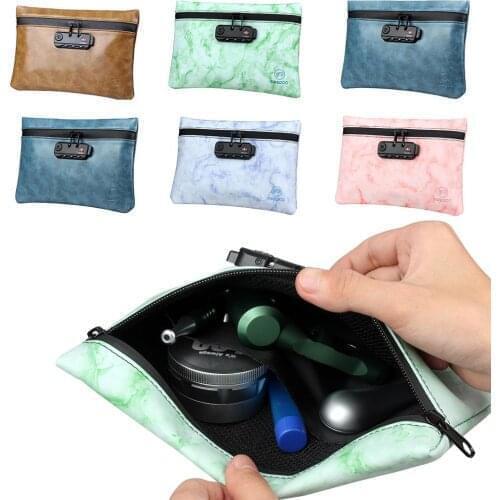 Smoking Smell Proof Bag Leather Tobacco Pouch With Combination Lock For Herb Odor Proof Stash Container Case Storage Waterproof