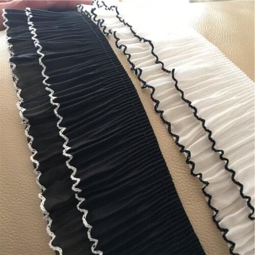 1Yards Latest Elastic Lace Fabric Black White Cord Lace Applique 7cm Ribbon Chiffon Material Dress Fabric Sewing Trimmings LT33