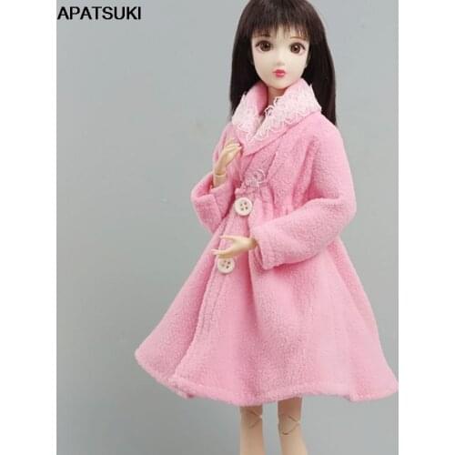 Pink Winter Outwear Overcoat Jacket Fur Coat for Barbie Doll Outfits Clothes for 1/6 BJD Dolls Accessories Toys For Children DIY