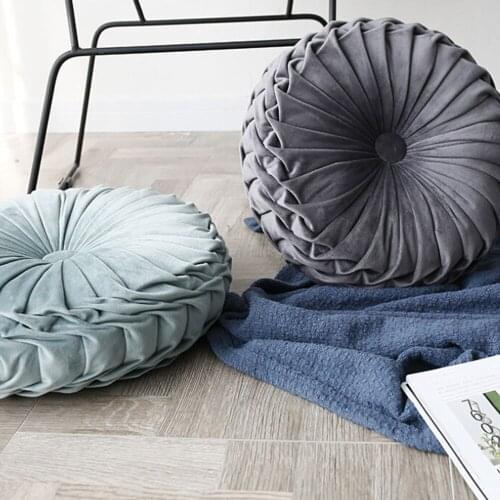 Fashion Super European Luxury Velvet Throw Pillow Cushion Round Fabric Handmade Pleated Wheel Pumpkin Seat Cushion
