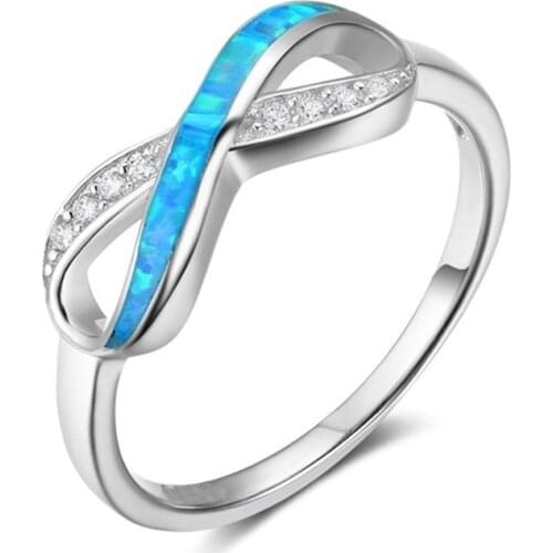 Fashion 8 Word Annular Blue Fire Opal Ring For Women Jewelry Women Accessories Simple Crystal Rhinestones Rings Party Gift