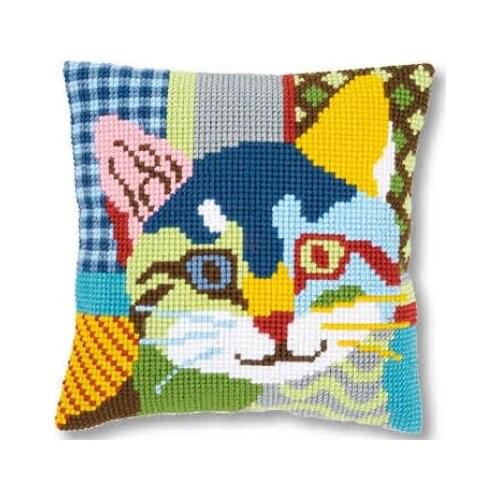 Latch Hook Cushion Yarn for Cushion Cover Color Cat Pillow Case Home Decorative Sofa Cushion Printed Canvas Pillow