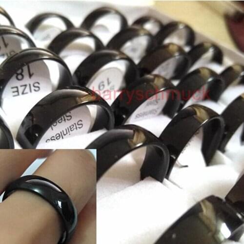 Wholesale Bulk Jewelry 100pcs mens womens Couple Lovers Band Rings Engagement 6mm Black 316L Stainless steel Plain Rings