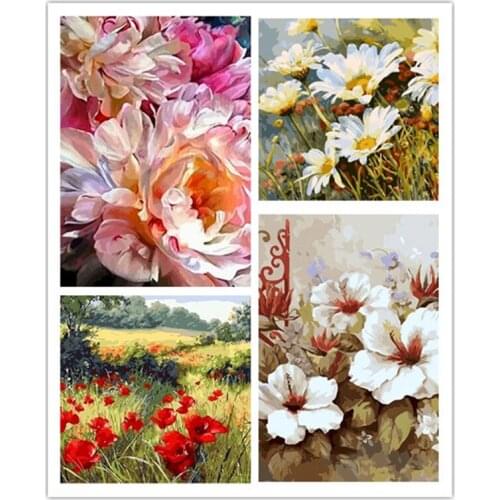 Frame Diy Painting By Numbers For Adults Pink Flowers Acrylic Paint By Number Oil Canvas Drawing Home Decor