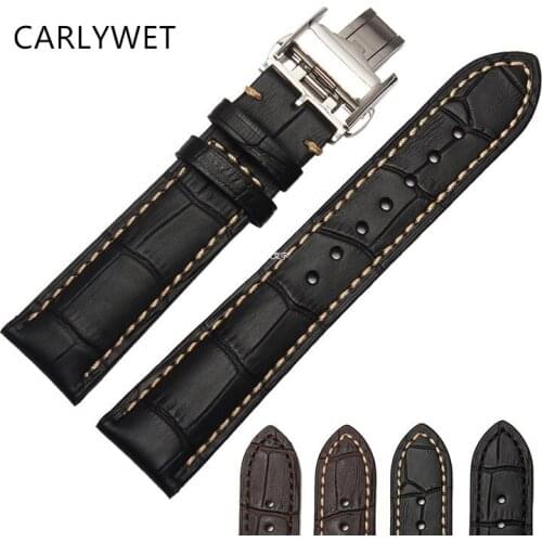 CARLYWET 18 19 20 21 22mm Man Lady Real Calf Leather Handmade Black Brown Wrist Watch Band Strap For Longines IWC Rolex Rado