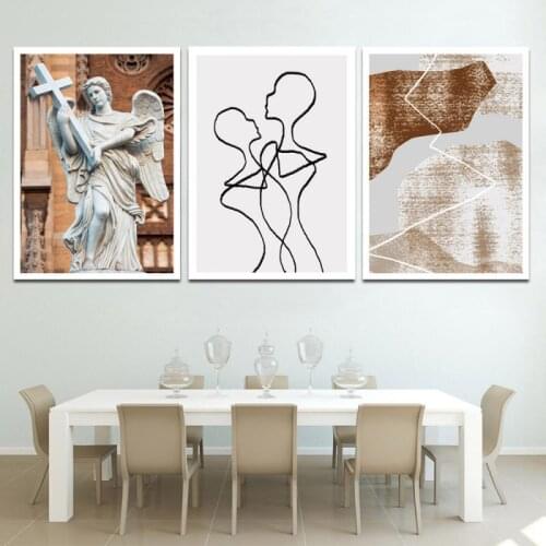 Retro Sculpture Line Brown Art Simple Home Decoration Modern Abstract Canvas Painting Living Room Hanging Picture Frameless