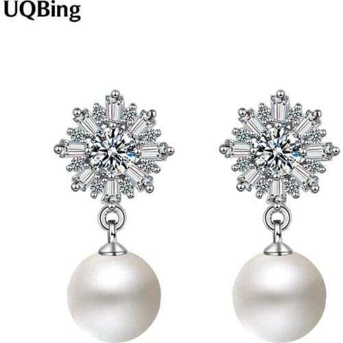 925 Sterling Silver Fashion Long Zircon Snowflake Wedding Stud Earrings For Women Wholesale