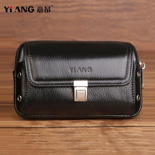 Real Leather Men Casual Design Small Waist Belt Bag Cowhide Fashion Hook Bum Bag Waist Packs Cigarette Cards Case 6" Phone Pouch