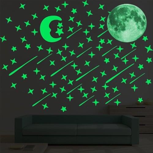 Moon Stars Luminous Wall Sticker Glow In The Dark Wall Decal for Kid Childrens Room Living Room Bedroom Ceiling Decor Wallpaper