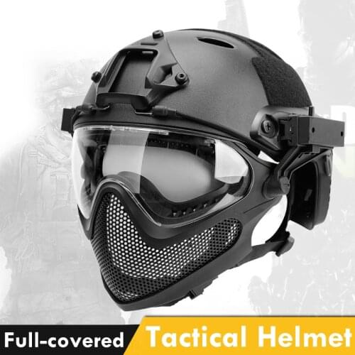 Tactical Helmet with Steel Mesh Mask + Eye Protection Goggles FAST Type Airsoft Painball CS Game Field Full Face Cover Helmets