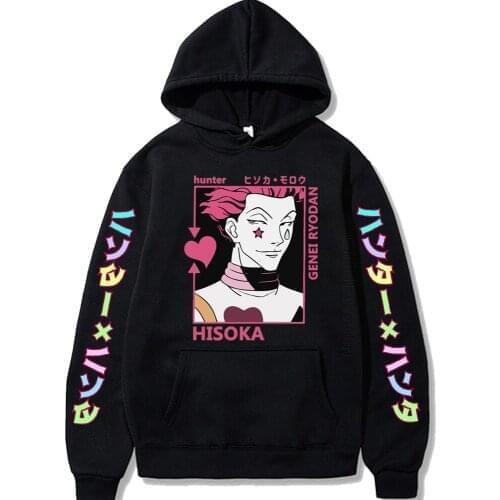 Japanese Anime Hoodies Hunter X Hunter Men Black Pullovers Streetwear Killua Zoldyck Hisoka 90s Hoody Mens Hoodies