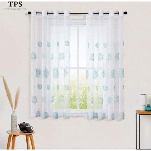 TPS Sheer Window Curtain Short Kitchen Curtain Short Styles Voile Tulle for Bedroom Living Room Embroidered Panel Home Decor