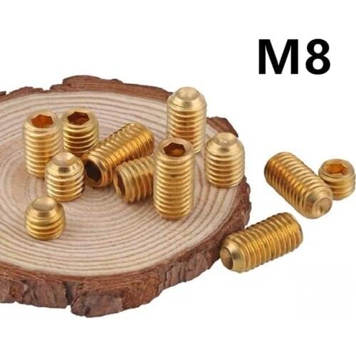 10PCS DIN916 GB80 M8x8/10/12/16/20mm Hexagon Socket Set Screws With Cup Point Brass Grub Screw Bolts