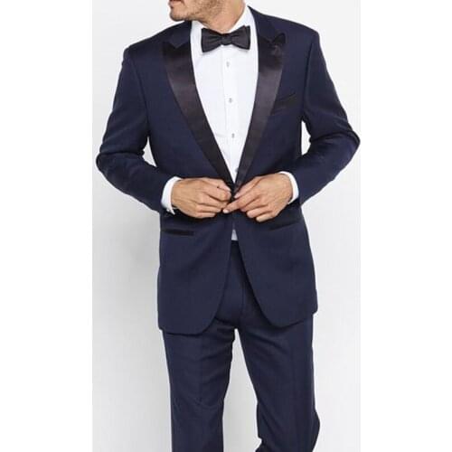Spring New Fashion Handsome Gentleman One Button Peak Collar Slim Fit Men Suits Dark Blue Groomsmen Tuxedos Wedding Beach Party
