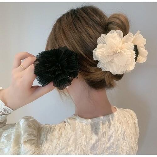 Korean Girls Chiffon Flower Bow Hair Claw Clip Ladies Hair Accessories Women Hair Clamp Elegant Jaw Clips Headwear