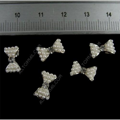 New Arrived 50pcs/pack Pearl 3d Metal Alloy Bow Nail Art DIY Decoration Free Shipping