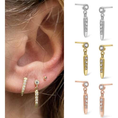 ISUEVA Korean Style 18K Gold Filled Small Round Cubic Zircon Drop Stud Earrings For Women Pendiente Jewelry