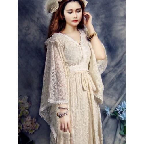 Women Dress SpringSummer Vintage Elegant European Palace Style Luxury Embroidery Cotton Lace Maxi Dress For Women Princess Dress