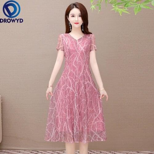 2021 Beach Pink Print Midi Dress for Women Summer Fashion Short Sleeve V-neck Bodycon Dress Elegant Boho Party Dresses Vestidos