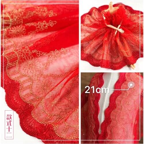 10meters Lace Trim Red Golden Thread Flower Bridal Belt Headwear Garment Accessories Decoration 21cm Fabric