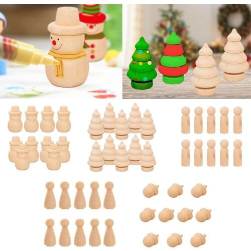 10Pcs Natural Unfinished Wooden Peg Doll Bodies Shape DIY Paint Arts Crafts for Xmas Tree Decor Home Party Ornament
