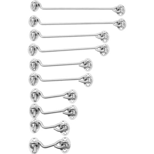 2sets Crescent window Door gate lock Cabin Hooks Eye Latch Stainless Steel safety switch 3/4/6/8/10 inch Holder w/screws