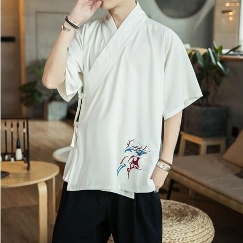 2021 Summer Traditional Chinese Clothing For Men Short Sleeve Hanfu Tops Embroidery MenS Tunic Tang Suit Kung Fu Clothes KK3531