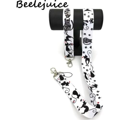 24pcs Black cat Neck Strap hand Lanyard suit keychain Wristlet Mobile Phone Strap ID Holder Key Chain Keyrings Accessories Gifts