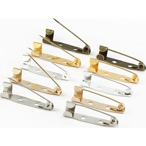 10pcs Brooch Base Metal Pins 15/20/25/30/35mm Silver Color Back Pins For DIY Jewelry Accessories Safty Locking Clasp Pin Holder