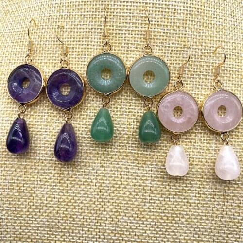 FYJS Unique 10 Paris Light Yellow Gold Color Many Style Stone Water Drop Earrings Round Hollow Jewelry