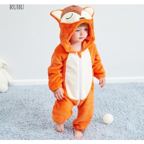 Winter Baby rompers fox boys girls clothes new born baby jumpsuit Toddler winter hooded animal pajamas bebe romper baby costume