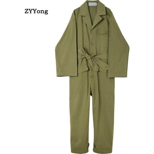 Men Jumpsuit Solid Long Sleeve Cotton Suit Collar V Neck Pants Overalls Fashion Streetwear Casual With Belt Mens Rompers Plus Si