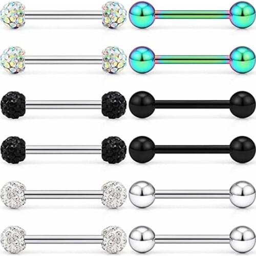 2PCS 316 Titanium Steel Crystal Nipple Piercing Bar Set Tongue Piercing Barbell Bulk Rose Gold NippleTongue Ring Lot Jewelry