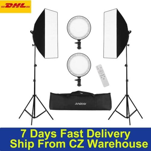 Andoer Studio Photography Kit Softbox LED Light Set Including Softboxes 3200K-6400K LED Lights Stands Remote Control Carry Bag