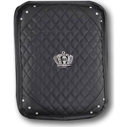 PU Leather Car Armrests Box Cover Pad Crown Crystal Rhinestone Vehicle Center Console Arm Rest Box Cushion Car Accessory