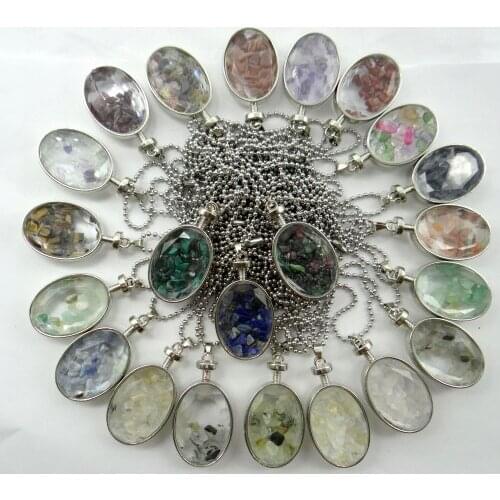 Natural stone lapis Quartz crystal aventurine tiger eye irregular gravel stone &glass pendant for diy Jewelry making necklace