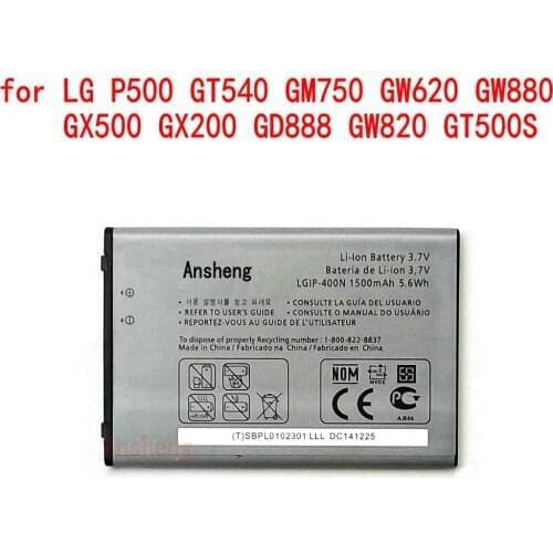 100% NEW Original LGIP-400N 1500mAh battery for LG P500 GT540 GM750 GW620 GW880 GX500 GX200 GD888 GW820 GT500S