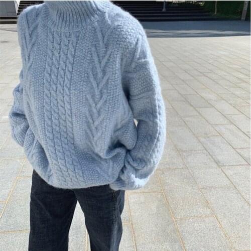 2021 New Korean Women Autumn Winter Trutleneck Twist Wool Sweater Long Sleeve Loose Knitted Pullovers Plus Size Casual Jumpers