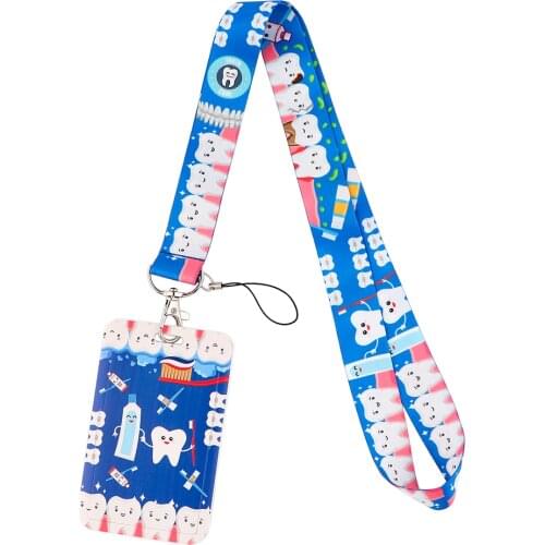 CB0190 Tooth Care Dentist Neck Strap Lanyard Cute Cartoon Badge Student Button ID Name Card Badge Holder School Supply