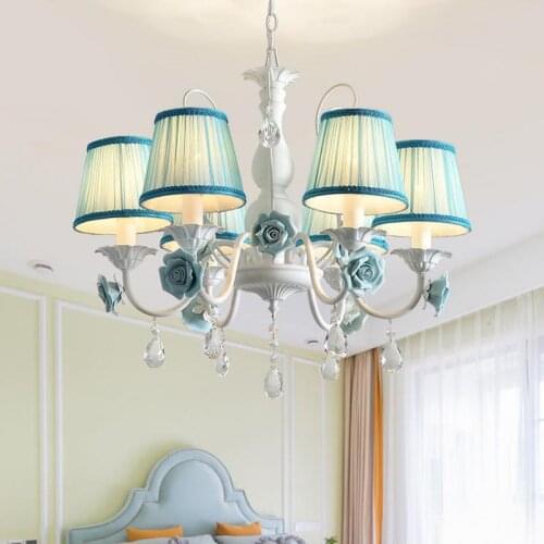 Warmly Blue Children lamp boys bedroom Chandelier Lighting Pink Ceramic led Chandelier Bedroom wedding lighting Rural Iron Lamp