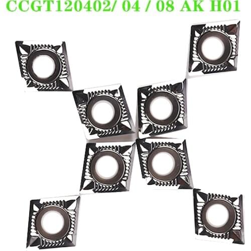 10pcs CCGT120402 CCGT120404 CCGT120408 AK H01 Carbide Turning Inserts CNC Lathe Cutting Tools CCGT Blade for Aluminum Copper