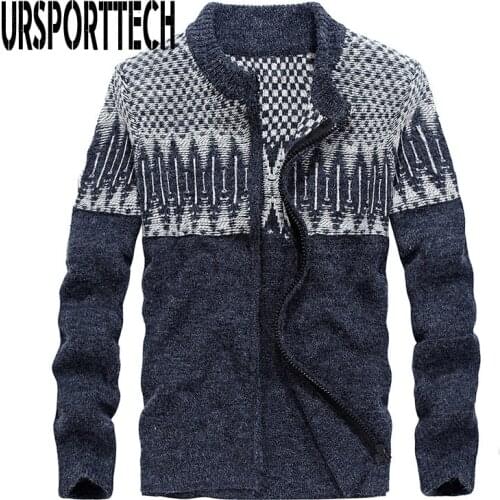 URSPORTTECH Cardigan Sweater Men Autumn Winter Wool Sweatercoat Casual Brand Zipper Sweater Coats Christmas Tree Sweater Jackets